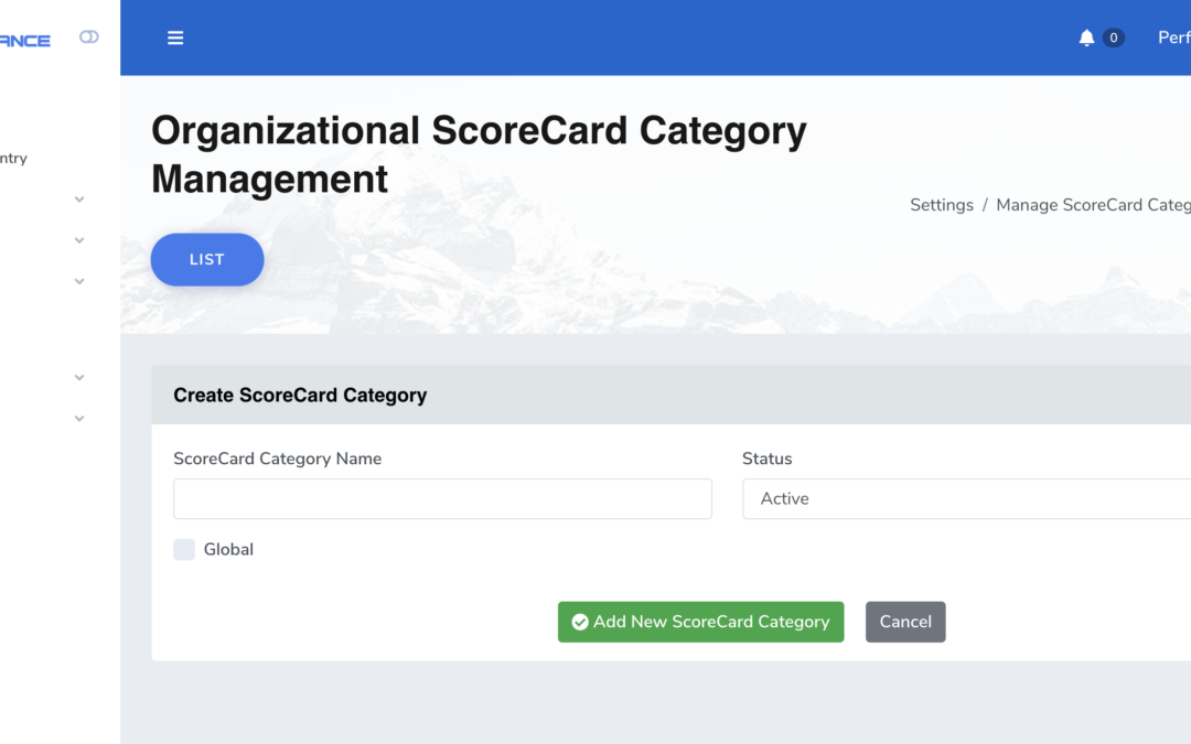 Manage ScoreCard Categories