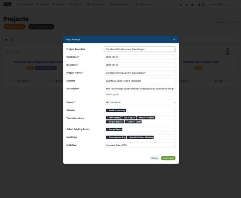 Performance Scoring recurring project setup.