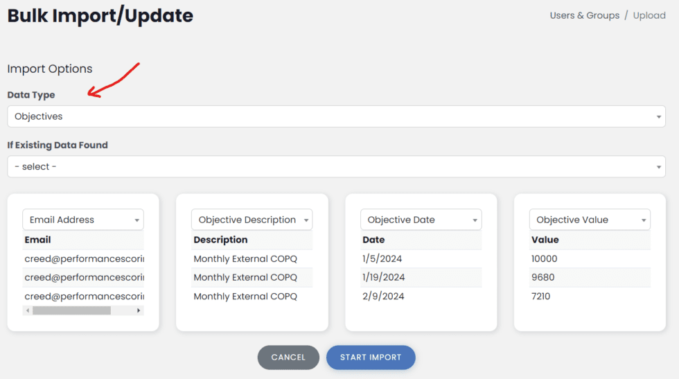 Bulk Objective Data Upload