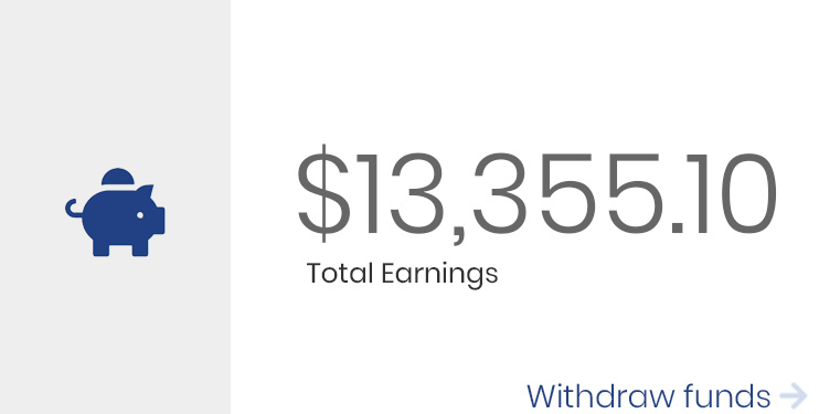 Total earnings with withdraw button