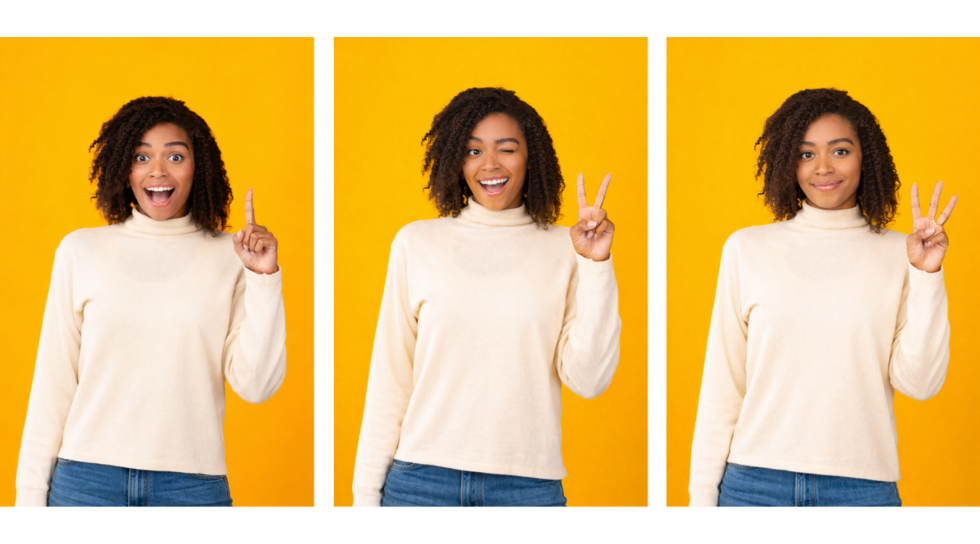 Three-panel image showing a user holding up one, two, and three fingers to represent the three-step admin setup process in Performance Scoring