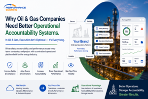 Oil and gas professionals using an operational accountability platform to improve communication, project tracking, and team performance