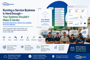 Service industry team using an accountability platform to manage operations, job tracking, customer follow-up, and team performance