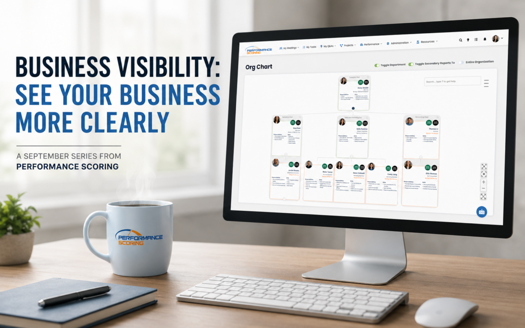 Performance Scoring business visibility platform showing an Org Chart with employee performance insights